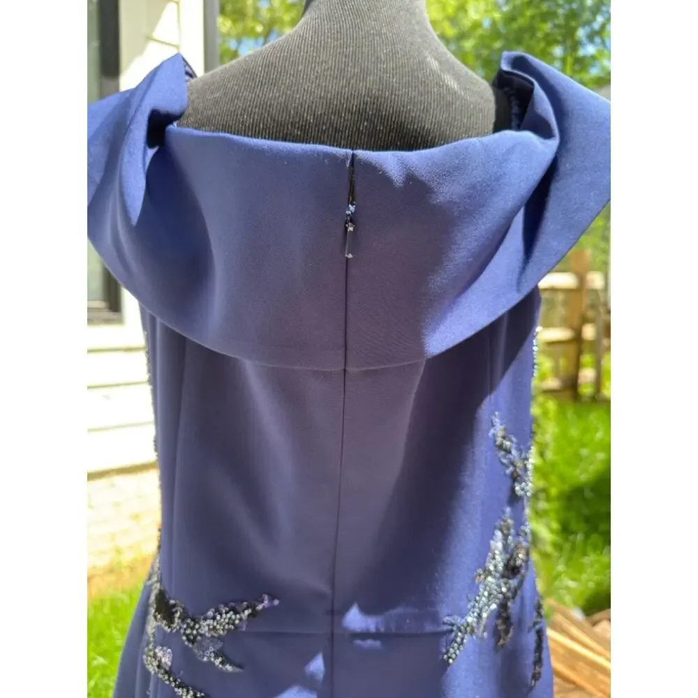 Feriani Couture Navy Off Shoulder Gown Size 16 Sequin Evening Dress - Picture 8 of 11